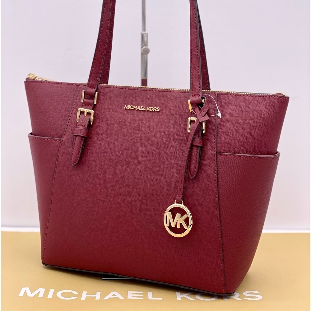 Michael Kors Large Charlotte Tote Shoulder Bag Dark Cherry - Picture 8 of 11